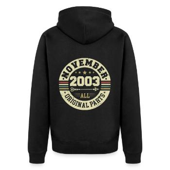 Millésime Novembre 2003 - Anniversaire Novembre 2003 - Veste à capuche bio Premium Unisexe - noir - Dos - Nico (187cm)
