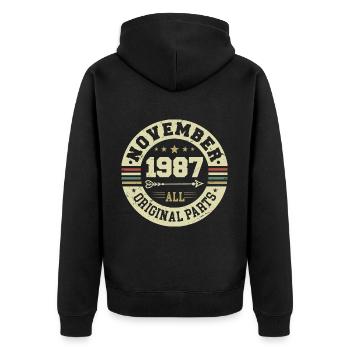 Millésime Novembre 1987 - Anniversaire Novembre 1987 - Veste à capuche bio Premium Unisexe - noir - Dos - Nico (187cm)