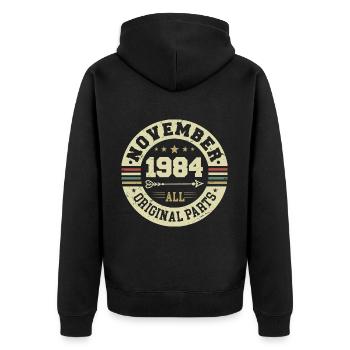 Millésime Novembre 1984 - Anniversaire Novembre 1984 - Veste à capuche bio Premium Unisexe - noir - Dos - Nico (187cm)