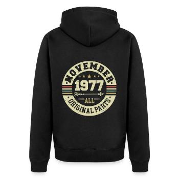 Vintage November 1977 - Birthday November 1977 - Unisex Premium Organic Zip Hoodie - black - Back - Nico (187cm)