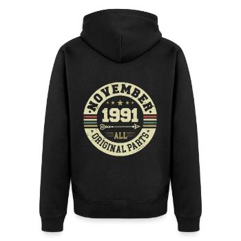 Vintage November 1991 - Birthday November 1991 - Unisex Premium Organic Zip Hoodie - black - Back - Nico (187cm)