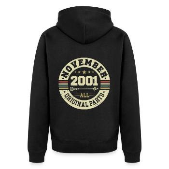 Millésime Novembre 2001 - Anniversaire Novembre 2001 - Veste à capuche bio Premium Unisexe - noir - Dos - Nico (187cm)