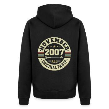 Millésime Novembre 2007 - Anniversaire Novembre 2007 - Veste à capuche bio Premium Unisexe - noir - Dos - Nico (187cm)