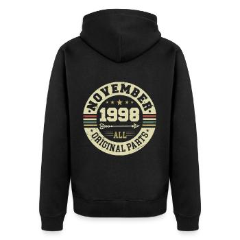 Millésime Novembre 1998 - Anniversaire Novembre 1998 - Veste à capuche bio Premium Unisexe - noir - Dos - Nico (187cm)