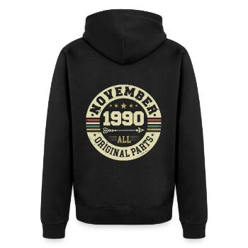 Vintage November 1990 - Birthday November 1990 - Unisex Premium Organic Zip Hoodie - black - Back - Nico (187cm)