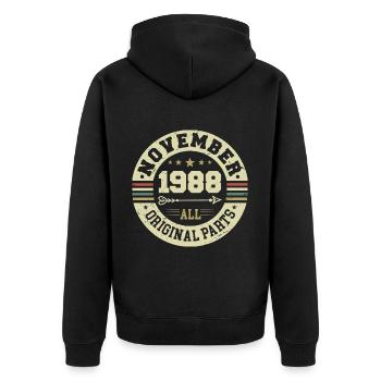 Millésime Novembre 1988 - Anniversaire Novembre 1988 - Veste à capuche bio Premium Unisexe - noir - Dos - Nico (187cm)