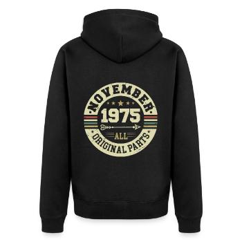 Vintage November 1975 - Birthday November 1975 - Unisex Premium Organic Zip Hoodie - black - Back - Nico (187cm)