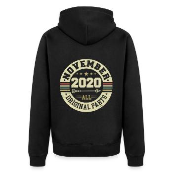 Millésime Novembre 2020 - Anniversaire Novembre 2020 - Veste à capuche bio Premium Unisexe - noir - Dos - Nico (187cm)