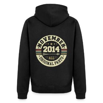 Millésime Novembre 2014 - Anniversaire Novembre 2014 - Veste à capuche bio Premium Unisexe - noir - Dos - Nico (187cm)