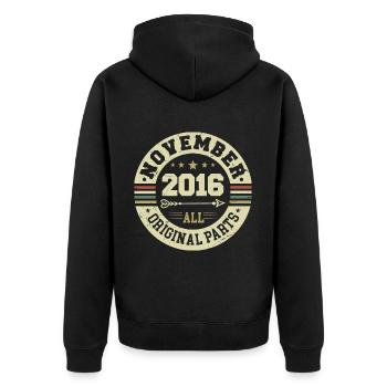 Millésime Novembre 2016 - Anniversaire Novembre 2016 - Veste à capuche bio Premium Unisexe - noir - Dos - Nico (187cm)