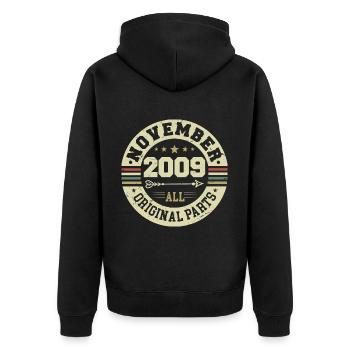 Vintage November 2009 - Geburtstag November 2009 - Unisex Premium Bio Zip Hoodie - Schwarz - Hinten - Nico (187cm)