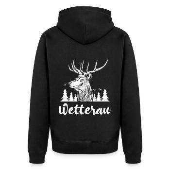 Wetterau - Unisex Premium Bio Zip Hoodie - Schwarz - Hinten - Nico (187cm)
