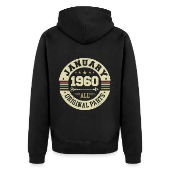 Janvier 1960 - Anniversaire en janvier 1960 - Veste à capuche bio Premium Unisexe - noir - Dos - Nico (187cm)