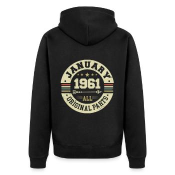 January 1961 - Geburtstag im Januar 1961 - Unisex Premium Bio Zip Hoodie - Schwarz - Hinten - Nico (187cm)