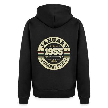 January 1955 - Geburtstag im Januar 1955 - Unisex Premium Bio Zip Hoodie - Schwarz - Hinten - Nico (187cm)