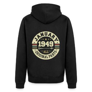 January 1949 - Geburtstag im Januar 1949 - Unisex Premium Bio Zip Hoodie - Schwarz - Hinten - Nico (187cm)