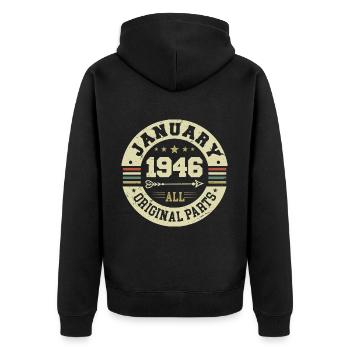 January 1946 - Geburtstag im Januar 1946 - Unisex Premium Bio Zip Hoodie - Schwarz - Hinten - Nico (187cm)