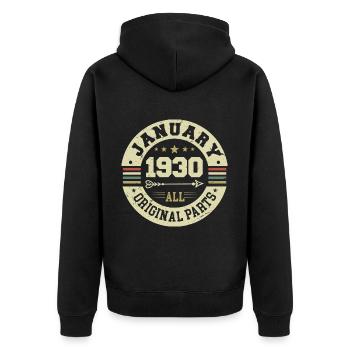 January 1930 - Birthday in January 1930 - Unisex Premium Organic Zip Hoodie - black - Back - Nico (187cm)