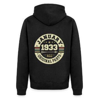January 1933 - Geburtstag im Januar 1933 - Unisex Premium Bio Zip Hoodie - Schwarz - Hinten - Nico (187cm)