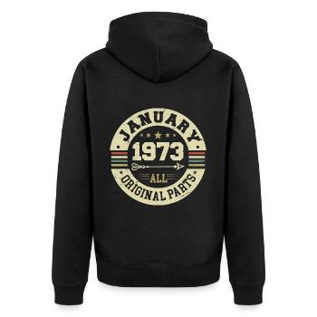 Janvier 1973 - Anniversaire en janvier 1973 - Veste à capuche bio Premium Unisexe - noir - Dos - Nico (187cm)