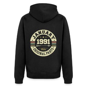 January 1991 - Geburtstag im Januar 1991 - Unisex Premium Bio Zip Hoodie - Schwarz - Hinten - Nico (187cm)
