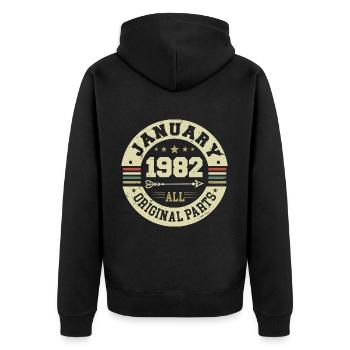 Janvier 1982 - Anniversaire en janvier 1982 - Veste à capuche bio Premium Unisexe - noir - Dos - Nico (187cm)
