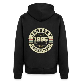 January 1986 - Geburtstag im Januar 1986 - Unisex Premium Bio Zip Hoodie - Schwarz - Hinten - Nico (187cm)