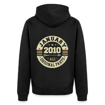 January 2010 - Geburtstag im Januar 2010 - Unisex Premium Bio Zip Hoodie - Schwarz - Hinten - Nico (187cm)