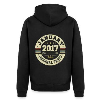 January 2017 - Geburtstag im Januar 2017 - Unisex Premium Bio Zip Hoodie - Schwarz - Hinten - Nico (187cm)