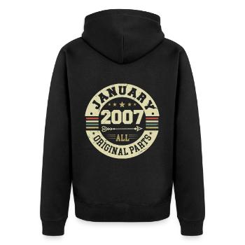 January 2007 - Geburtstag im Januar 2007 - Unisex Premium Bio Zip Hoodie - Schwarz - Hinten - Nico (187cm)