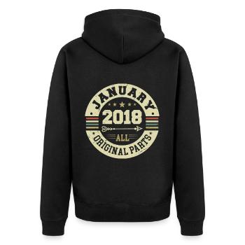 January 2018 - Geburtstag im Januar 2018 - Unisex Premium Bio Zip Hoodie - Schwarz - Hinten - Nico (187cm)