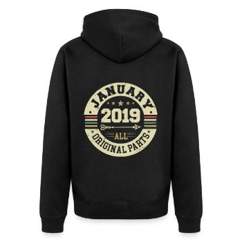 January 2019 - Geburtstag im Januar 2019 - Unisex Premium Bio Zip Hoodie - Schwarz - Hinten - Nico (187cm)