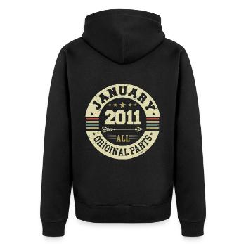 January 2011 - Geburtstag im Januar 2011 - Unisex Premium Bio Zip Hoodie - Schwarz - Hinten - Nico (187cm)