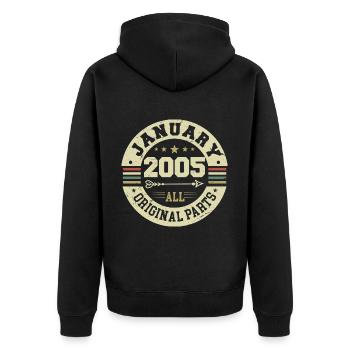 January 2005 - Geburtstag im Januar 2005 - Unisex Premium Bio Zip Hoodie - Schwarz - Hinten - Nico (187cm)