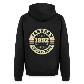 January 1992 - Geburtstag im Januar 1992 - Unisex Premium Bio Zip Hoodie - Schwarz - Hinten - Nico (187cm)