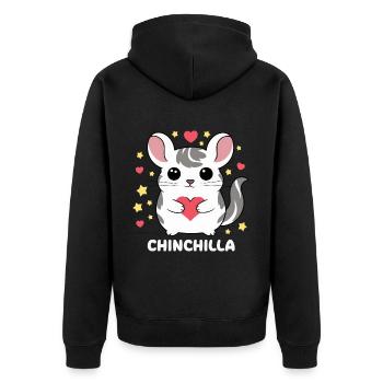 Chinchila kawaii avec cœurs et étoiles - Veste à capuche bio Premium Unisexe - noir - Dos - Nico (187cm)