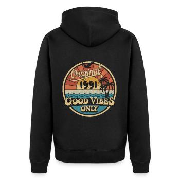 Original 1991 Jahrgang 1991 Geburtstag Retro 1991 - Unisex Premium Bio Zip Hoodie - Schwarz - Hinten - Nico (187cm)