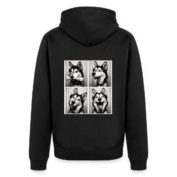 Funny Husky Photo Box - Chemise de chien vintage - Veste à capuche bio Premium Unisexe - noir - Dos - Nico (187cm)