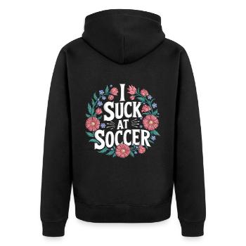 I Suck At Soccer 10 - Unisex Premium Bio Zip Hoodie - Schwarz - Hinten - Nico (187cm)