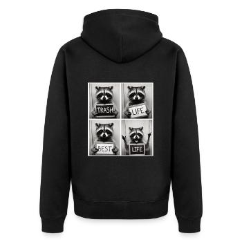 Raccoon – Trash Life Best Life - Unisex Premium Organic Zip Hoodie - black - Back - Nico (187cm)