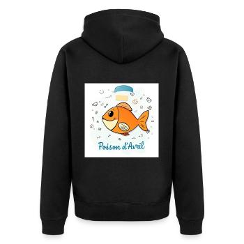 Poisson d'Avril - Orangefarbener Cartoon-Fisch - Unisex Premium Bio Zip Hoodie - Schwarz - Hinten - Nico (187cm)