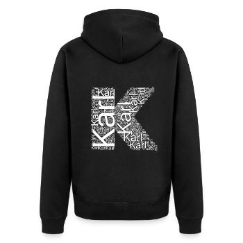 Karl First Name as word cloud - Unisex Premium Organic Zip Hoodie - black - Back - Nico (187cm)