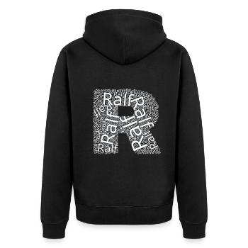 Ralf's first name as a word cloud - Unisex Premium Organic Zip Hoodie - black - Back - Nico (187cm)