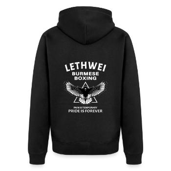 Lethwei Eagle - Unisex Premium Organic Zip Hoodie - black - Back - Nico (187cm)