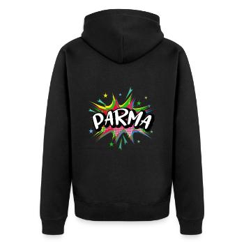 Parma Italien Stadt Pop Art Comic Kunst Skyline - Unisex Premium Bio Zip Hoodie - Schwarz - Hinten - Nico (187cm)