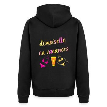 demoiselle en vacances femme été vacances - Veste à capuche bio Premium Unisexe - noir - Dos - Nico (187cm)