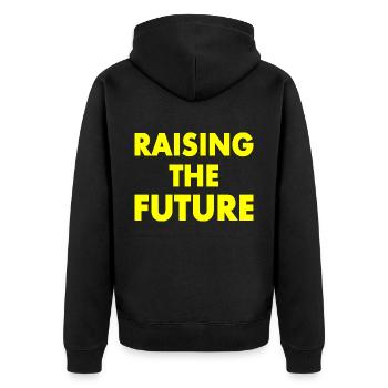 Raising the future - Unisex Premium Organic Zip Hoodie - black - Back - Nico (187cm)