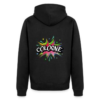 Köln Cologne Deutschland Stadt Pop Art Comic Kunst - Unisex Premium Bio Zip Hoodie - Schwarz - Hinten - Nico (187cm)