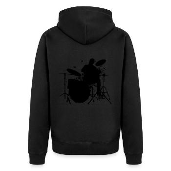 Herren Damen Schlagzeuger Schlagzeugspieler - Unisex Premium Bio Zip Hoodie - Schwarz - Hinten - Nico (187cm)