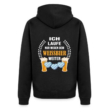 wandern bergwandern trekking wanderweg weißbier - Unisex Premium Bio Zip Hoodie - Schwarz - Hinten - Nico (187cm)